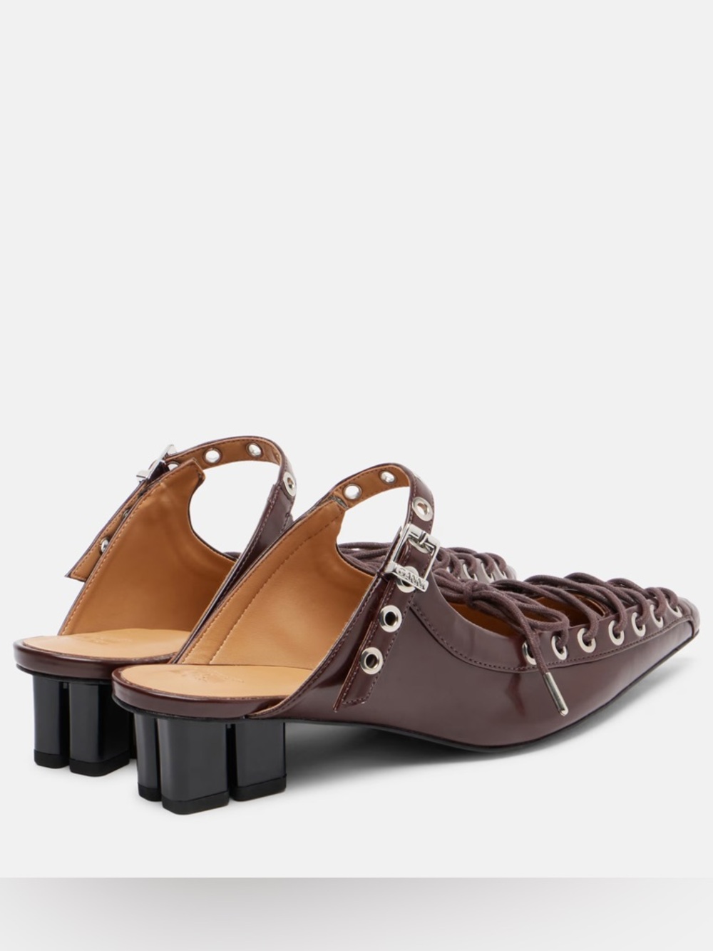 GANNI Burgundy Eyelets 35 lace-up mules - Picture 2 of 12